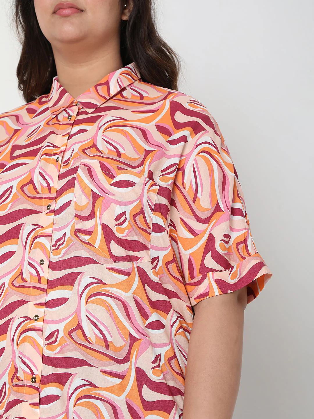 Curve Pink Abstract Print Shirt - Image 6