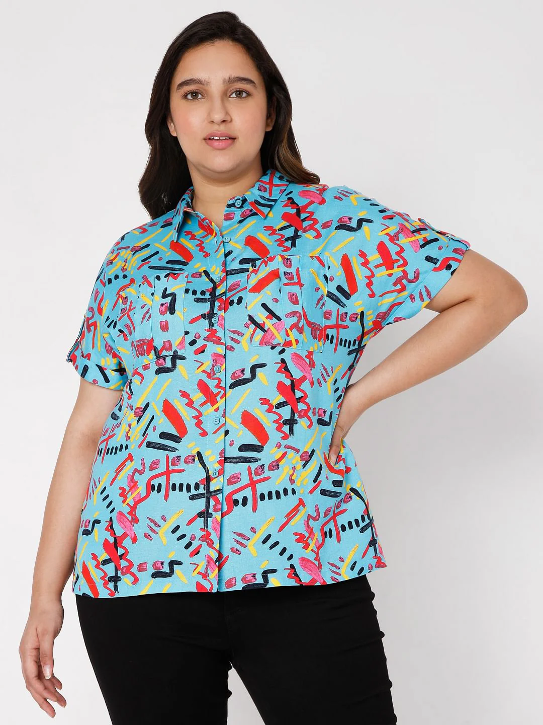 Curve Blue Abstract Printed Shirt - Image 2