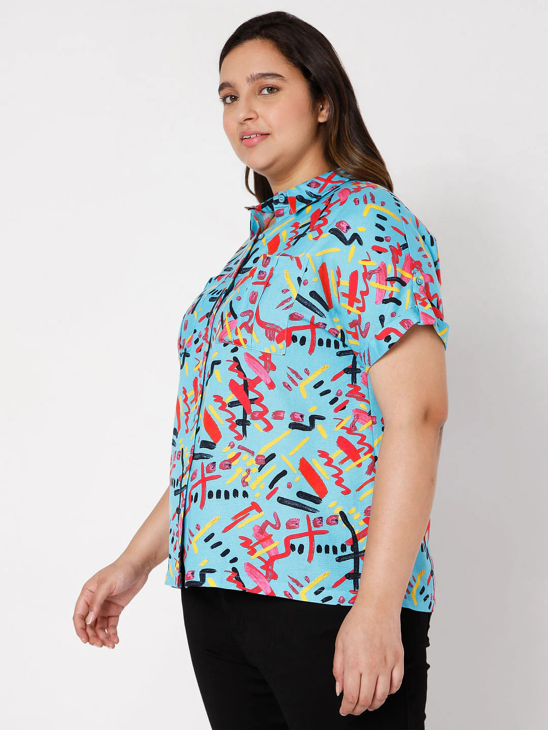 Curve Blue Abstract Printed Shirt - Image 3