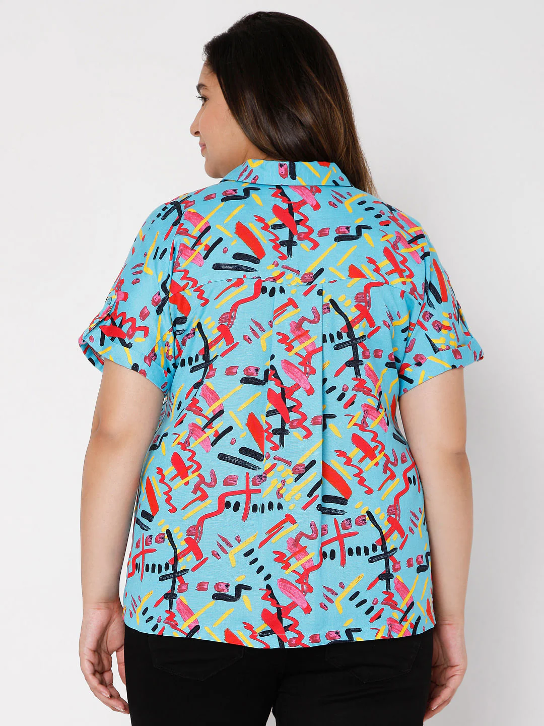Curve Blue Abstract Printed Shirt - Image 4