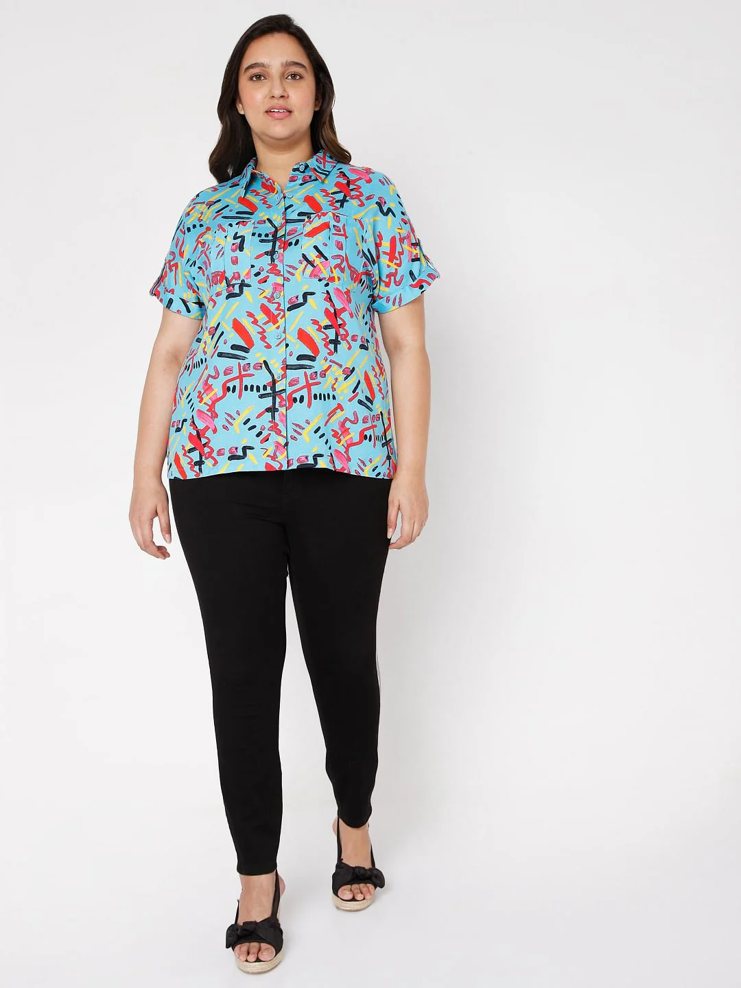 Curve Blue Abstract Printed Shirt - Image 5