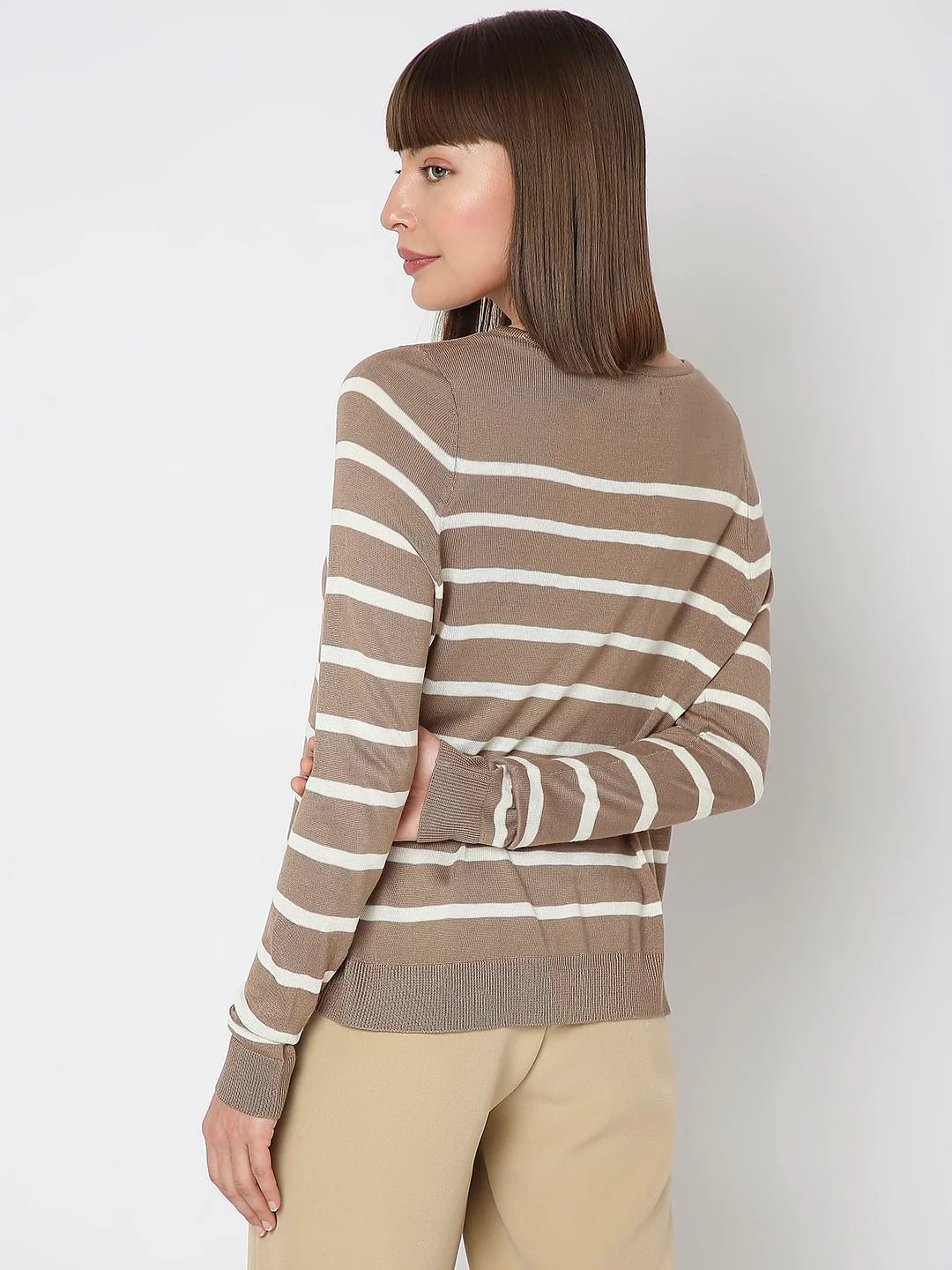 Brown Striped Flat Knit Pullover - Image 4