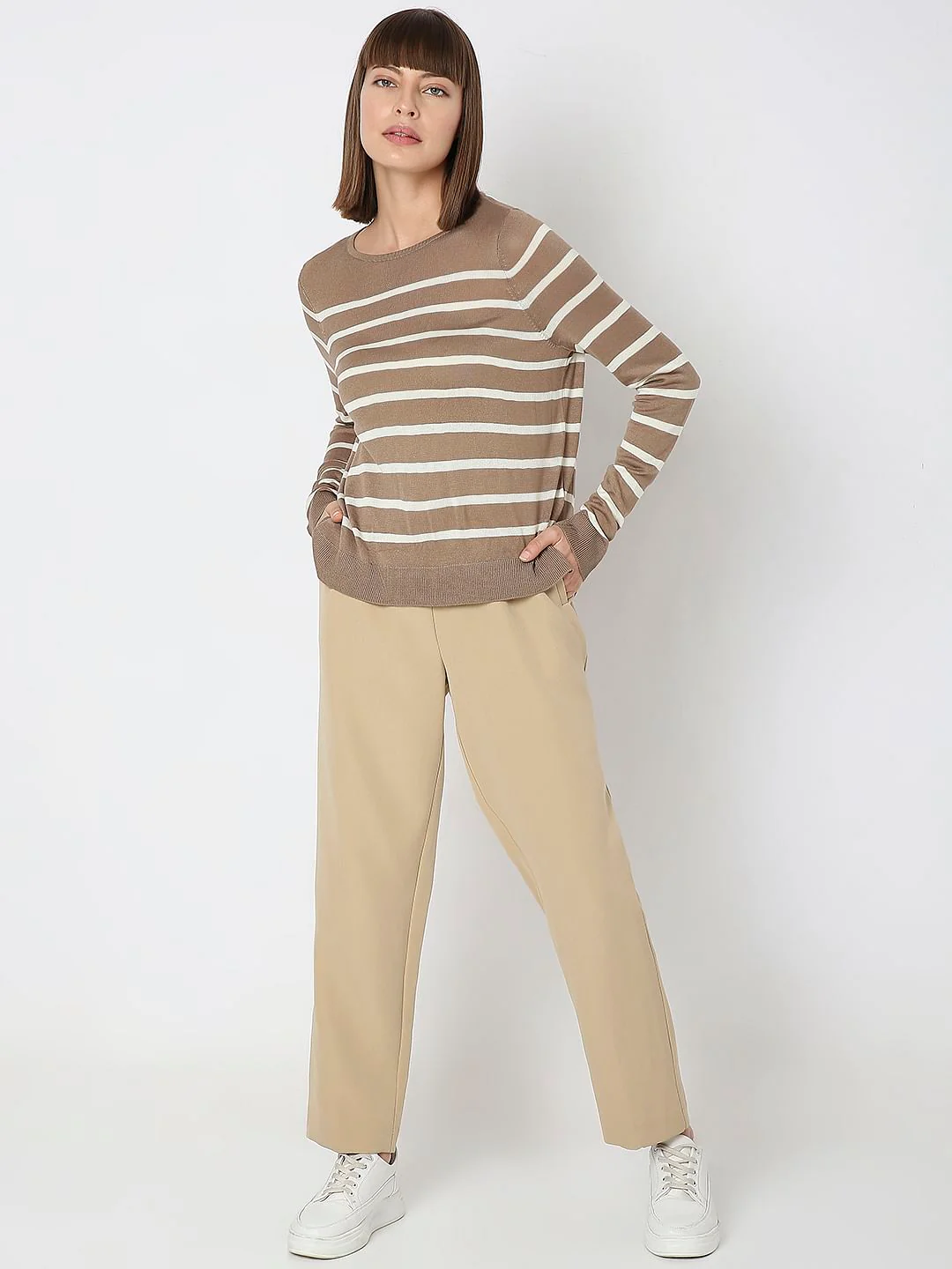 Brown Striped Flat Knit Pullover - Image 5