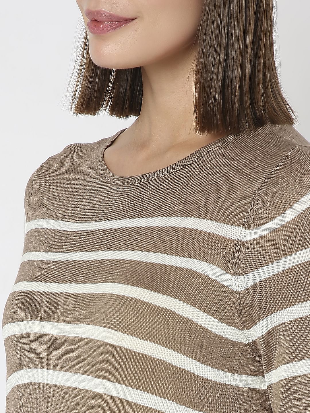 Brown Striped Flat Knit Pullover - Image 8