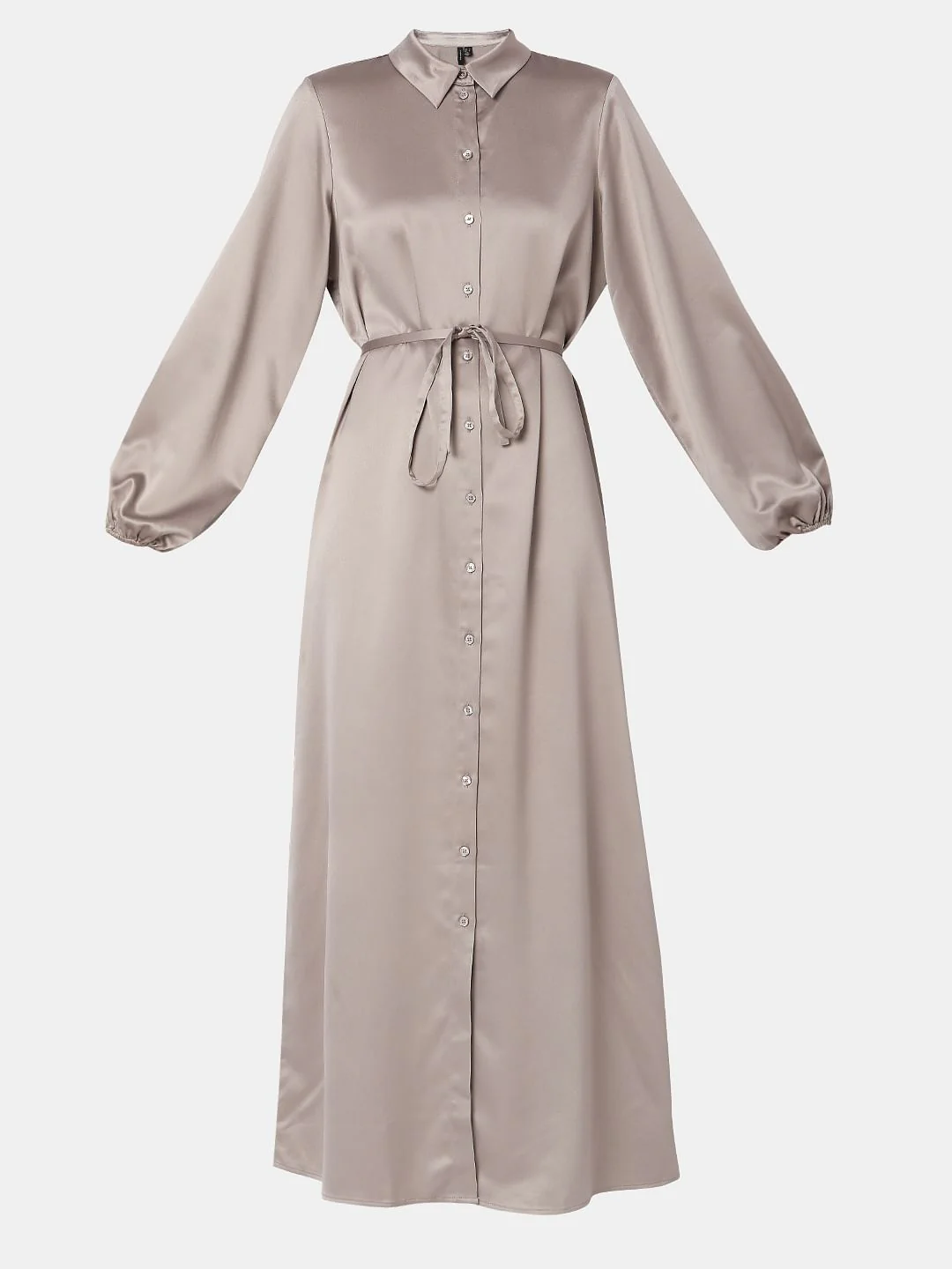 Dull Champagne Satin Maxi Shirt Dress - Image 6