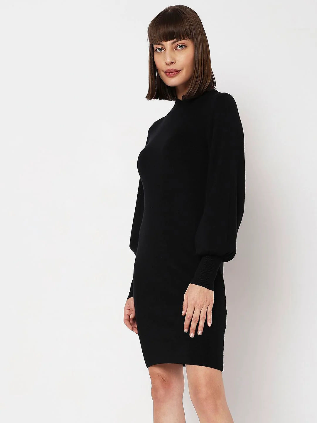 Black High Neck Bodycon Fitted Dress - Image 3