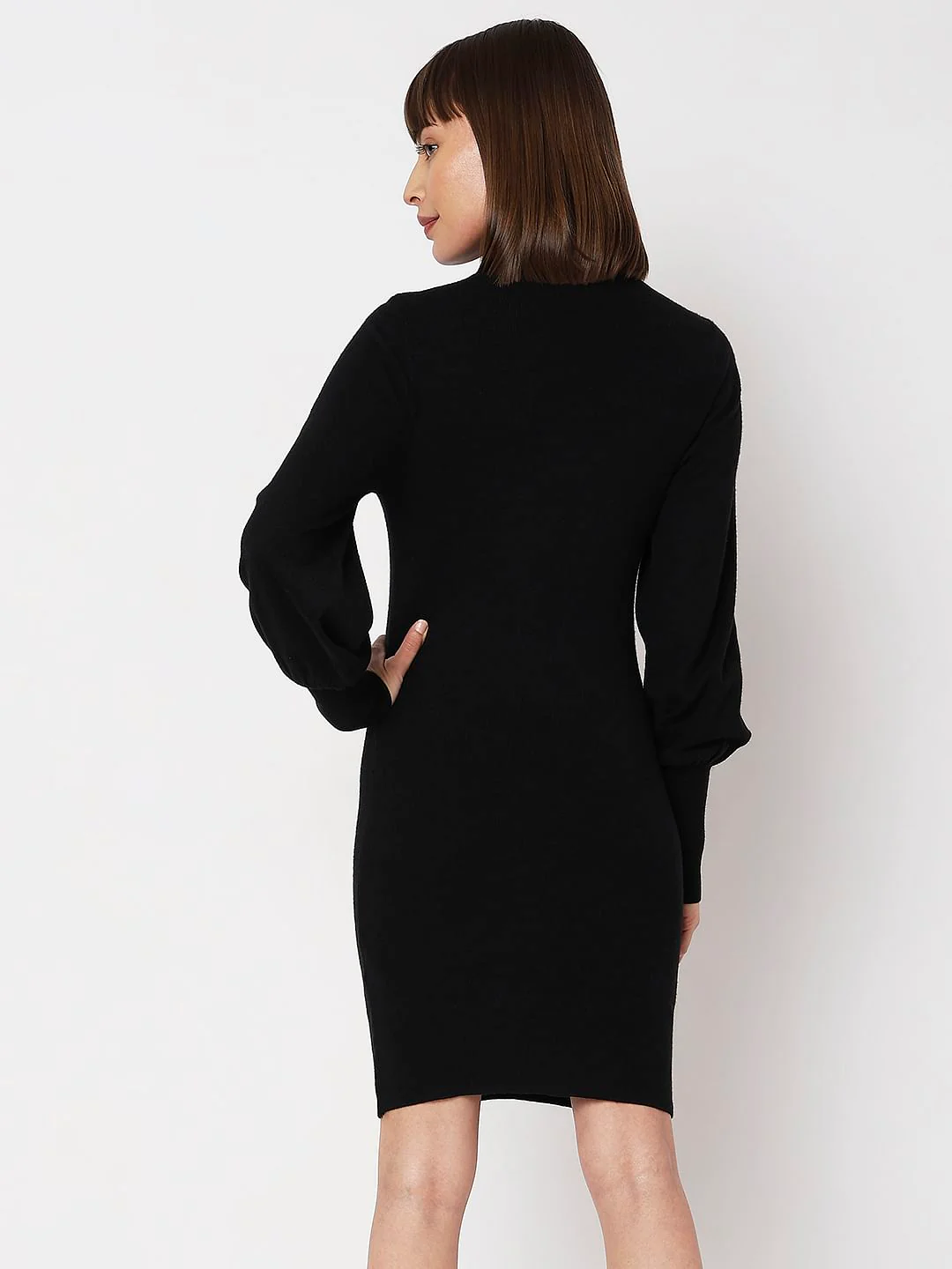 Black High Neck Bodycon Fitted Dress - Image 4