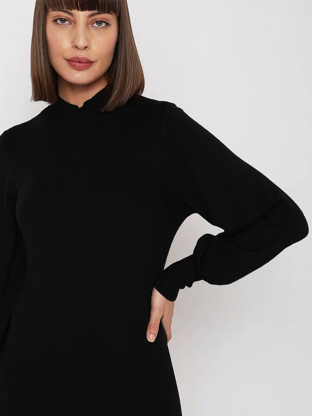 Black High Neck Bodycon Fitted Dress - Image 6