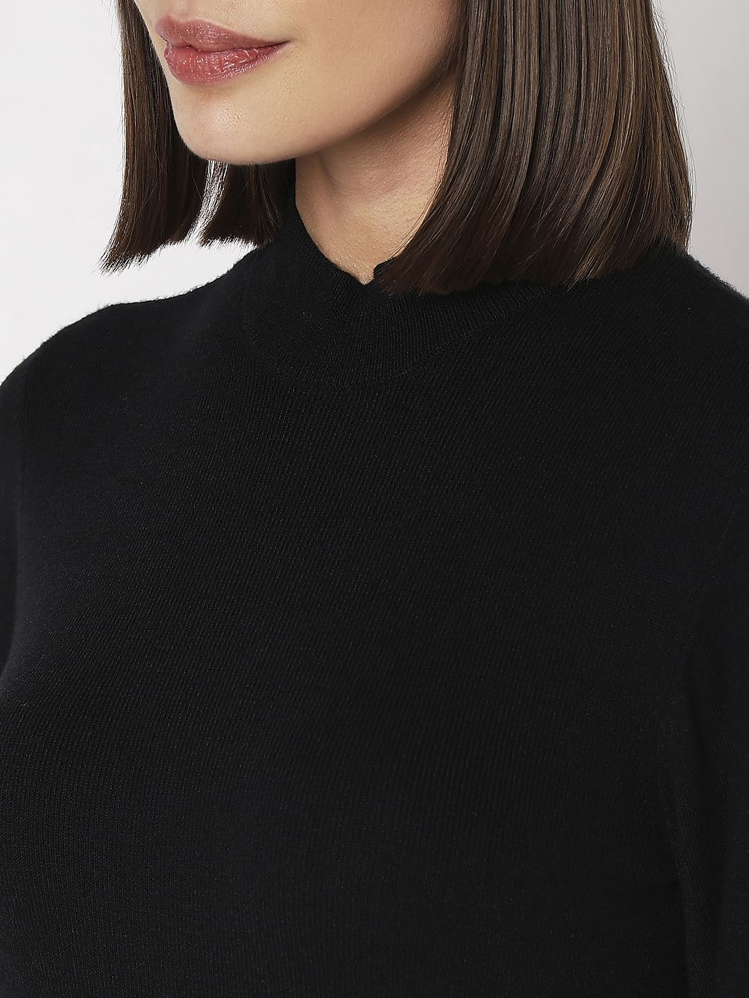 Black High Neck Bodycon Fitted Dress - Image 8