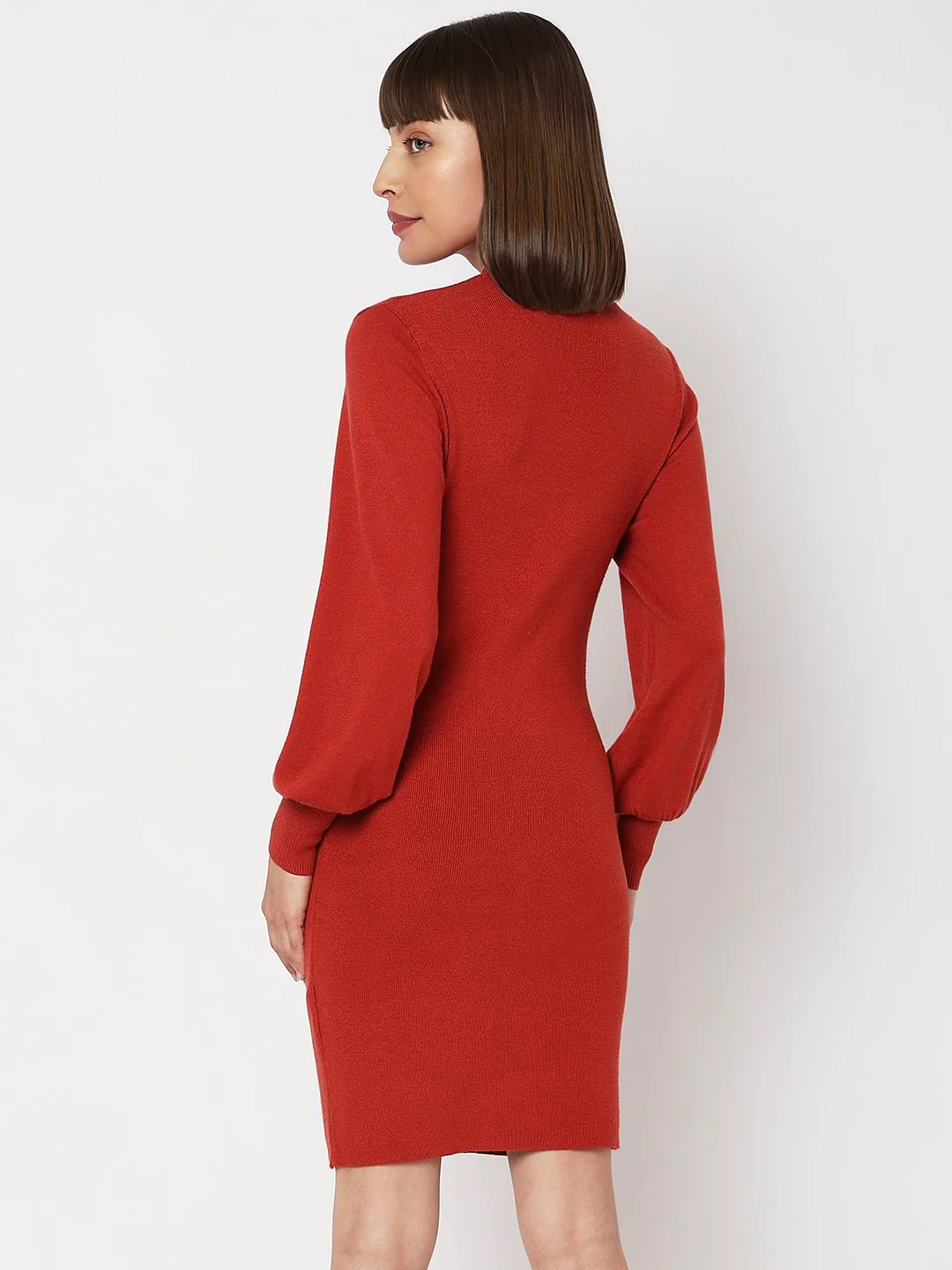 Red High Neck Bodycon Fitted Dress - Image 4