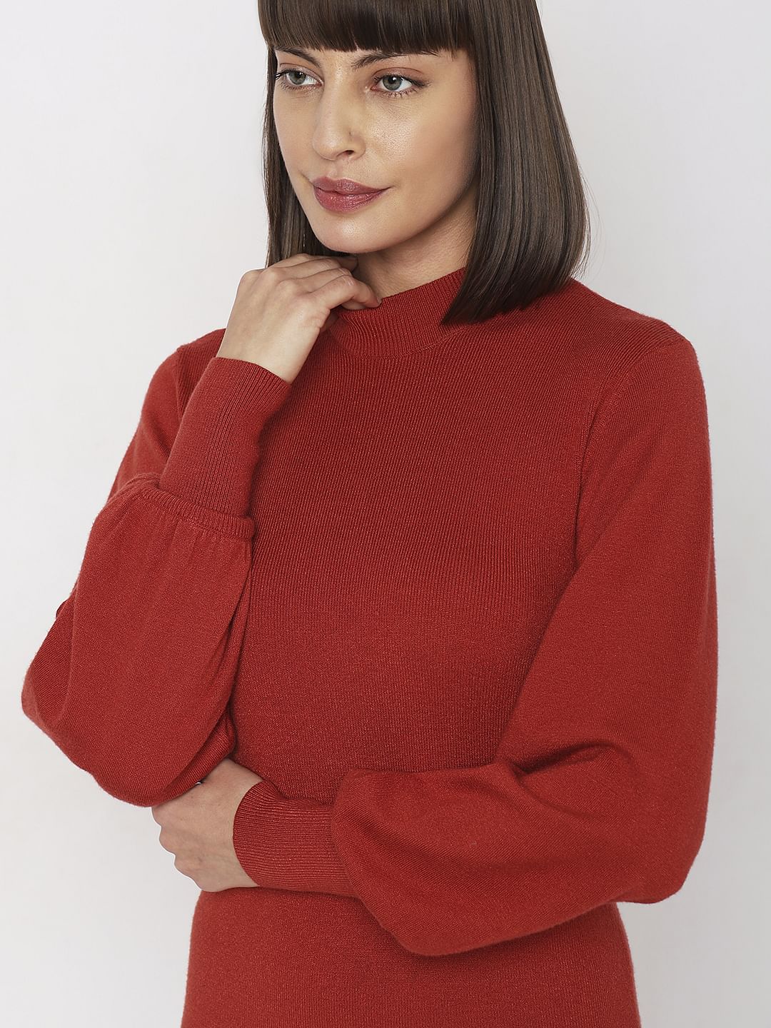 Red High Neck Bodycon Fitted Dress - Image 6