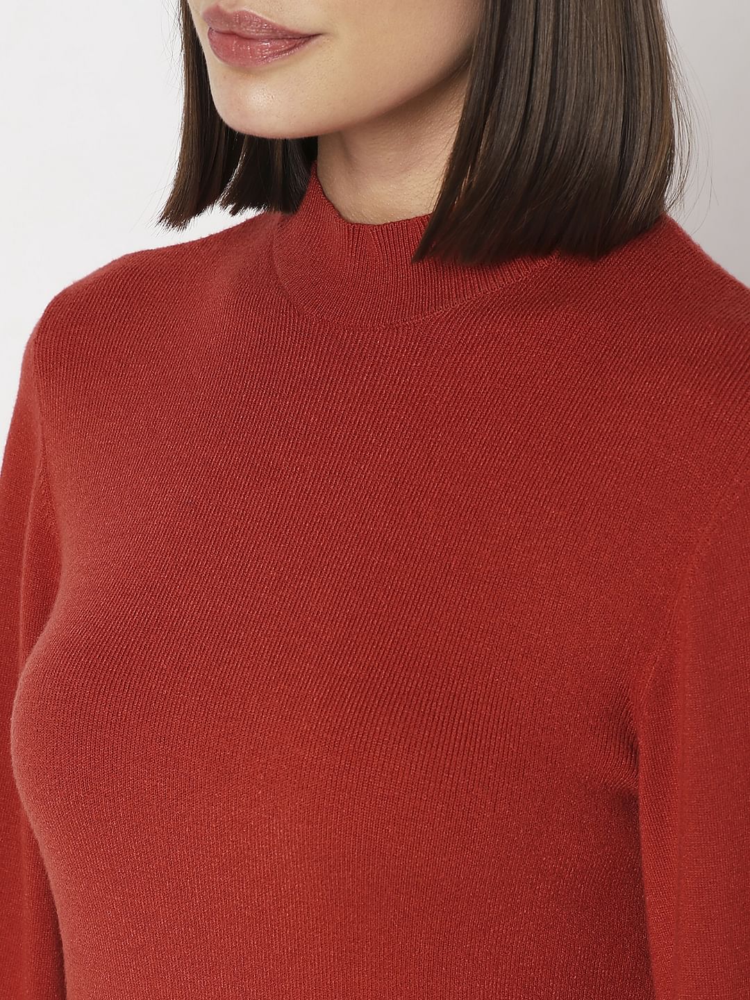 Red High Neck Bodycon Fitted Dress - Image 8