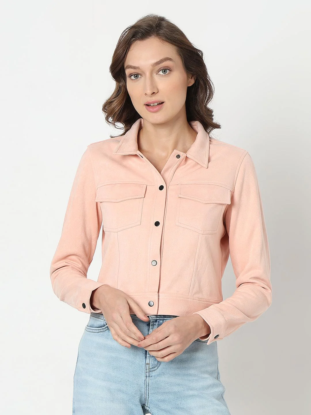 Peach Cropped Suede Jacket - Image 2