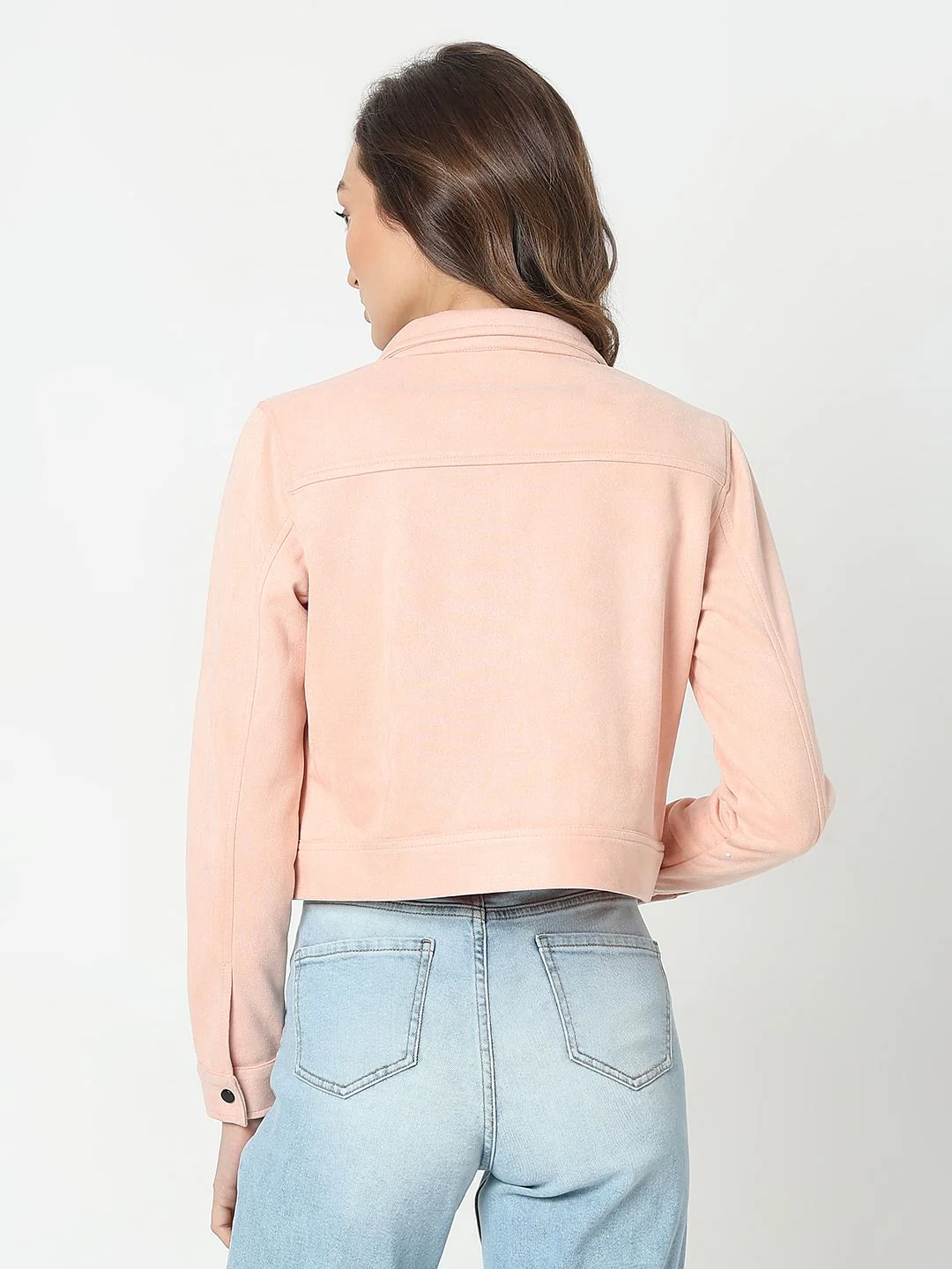Peach Cropped Suede Jacket - Image 4