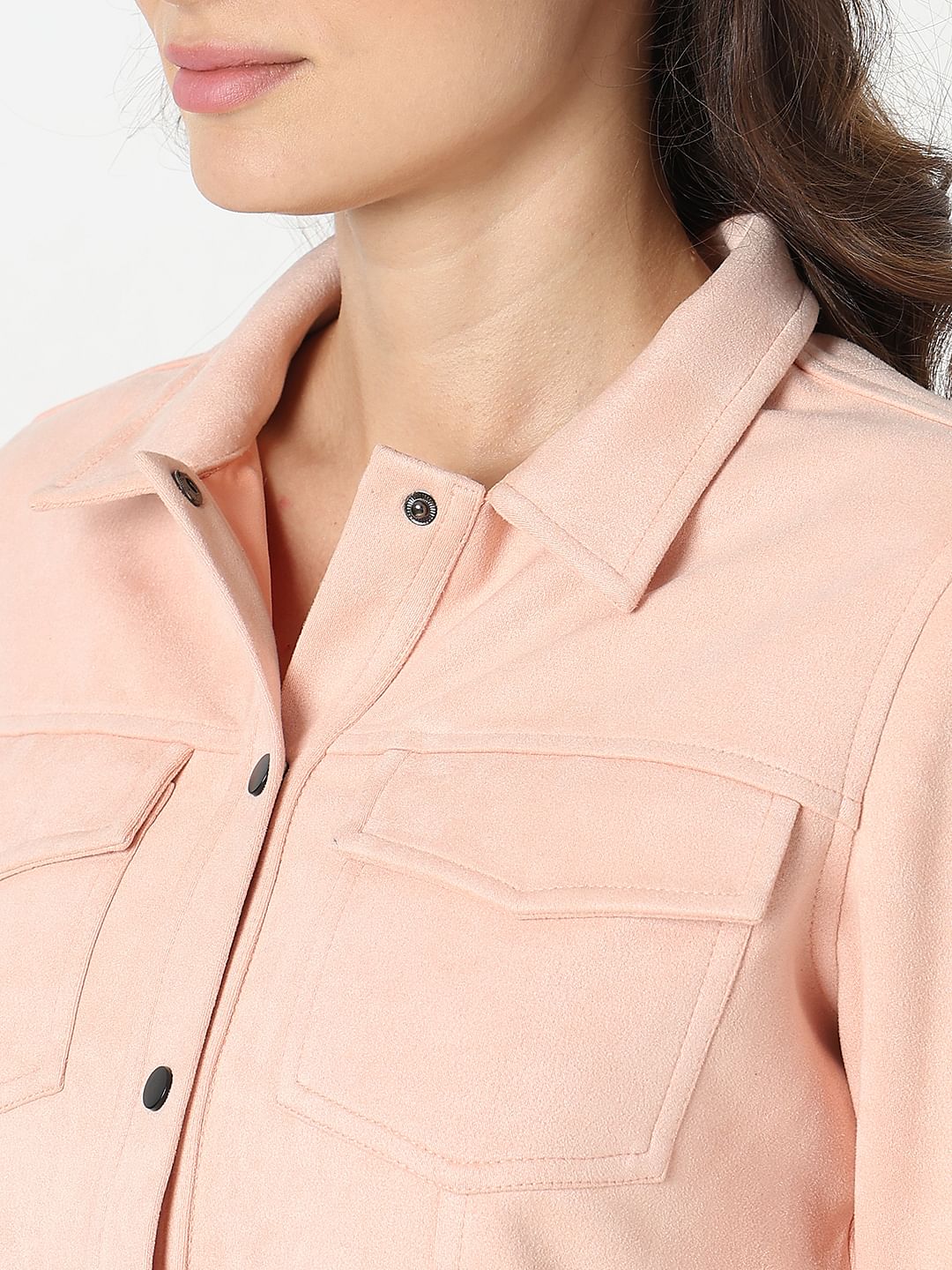 Peach Cropped Suede Jacket - Image 8