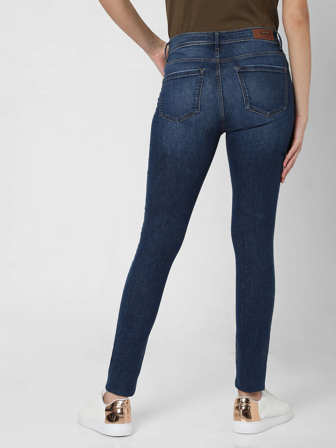 Dark Blue Mid Rise Ripped Skinny Jeans - Image 3