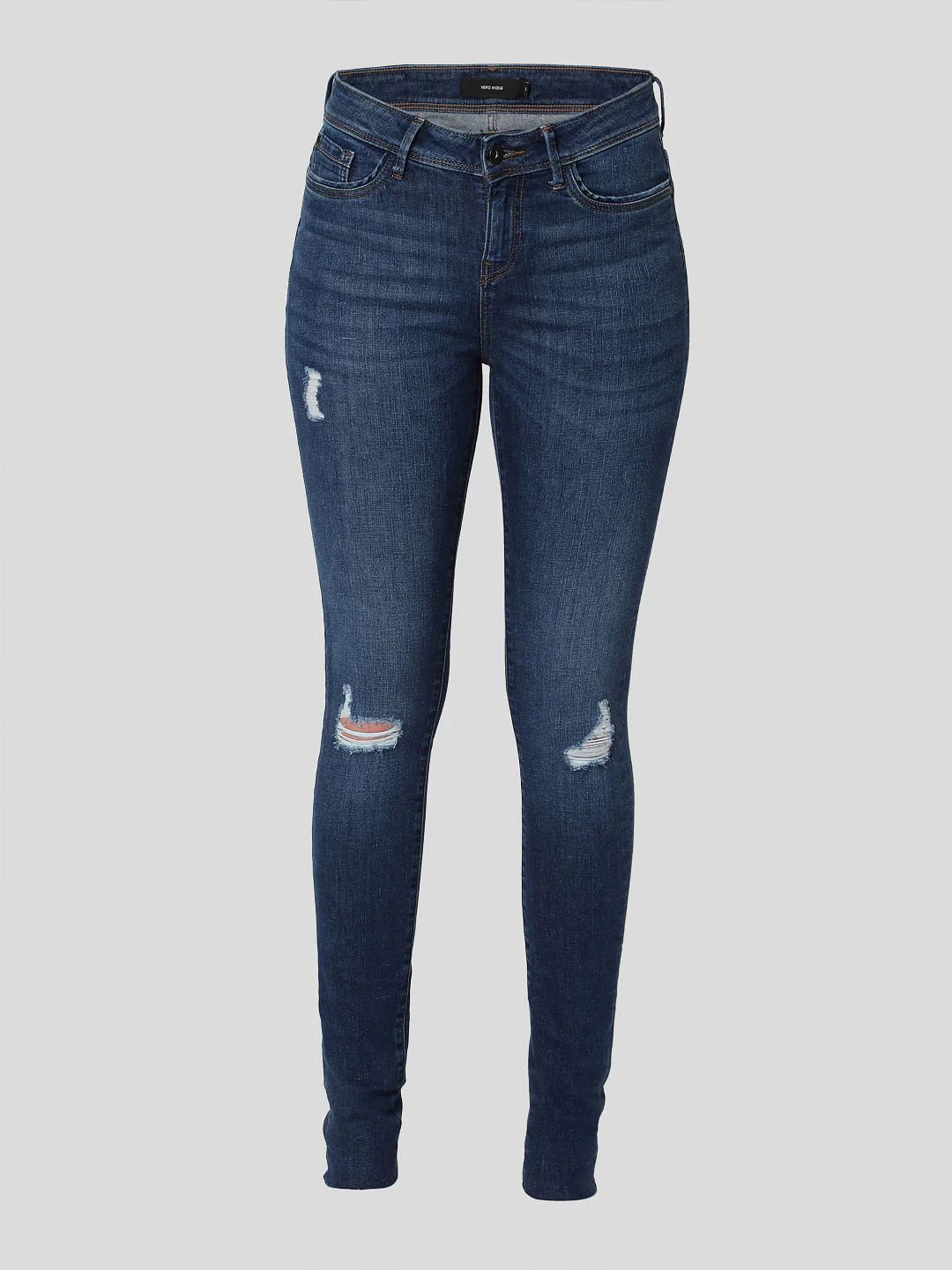 Dark Blue Mid Rise Ripped Skinny Jeans - Image 6