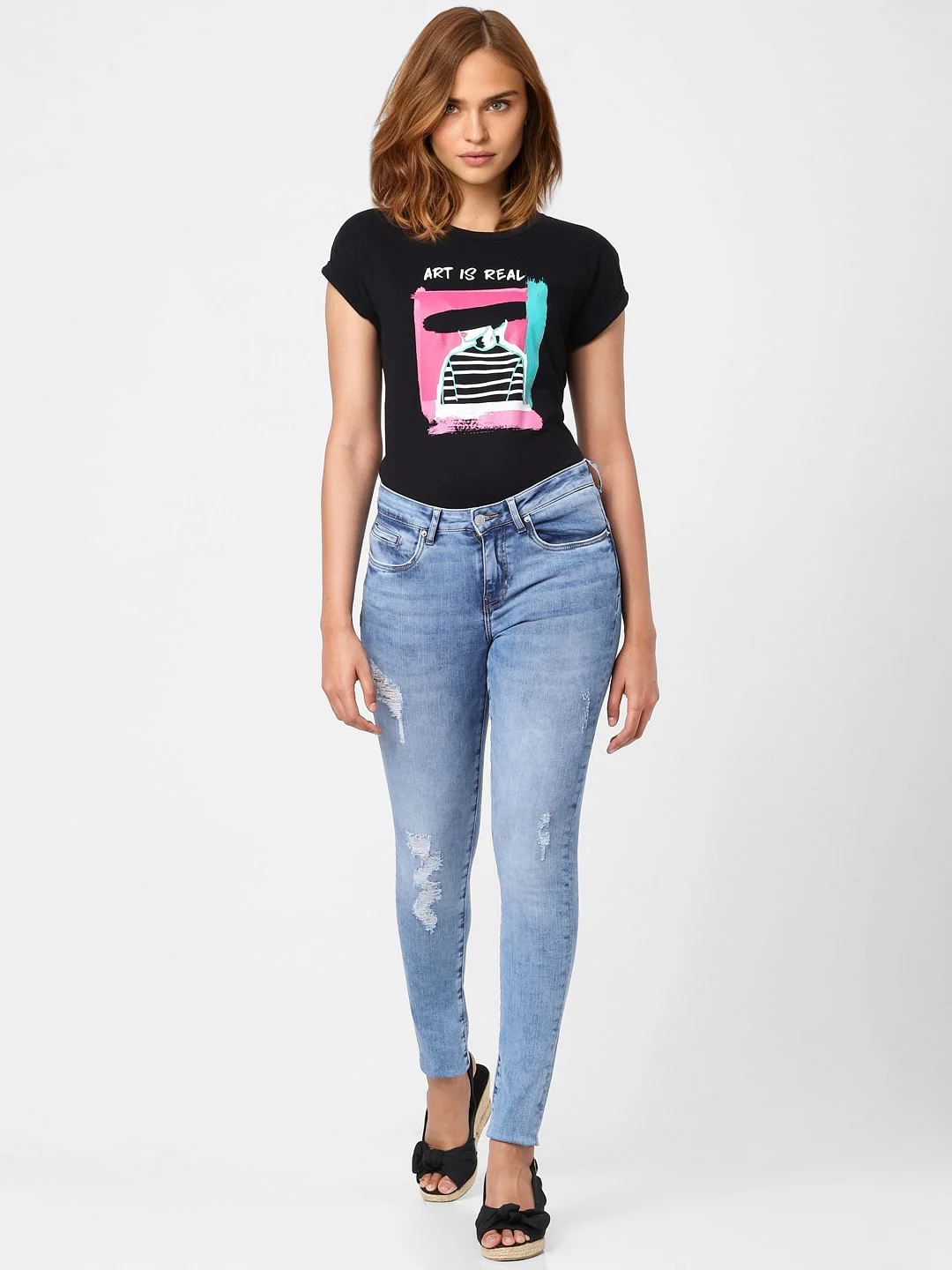 Light Blue Distressed Pushup Wendy Skinny Jeans - Image 2