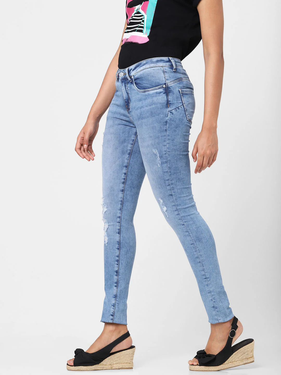 Light Blue Distressed Pushup Wendy Skinny Jeans - Image 3