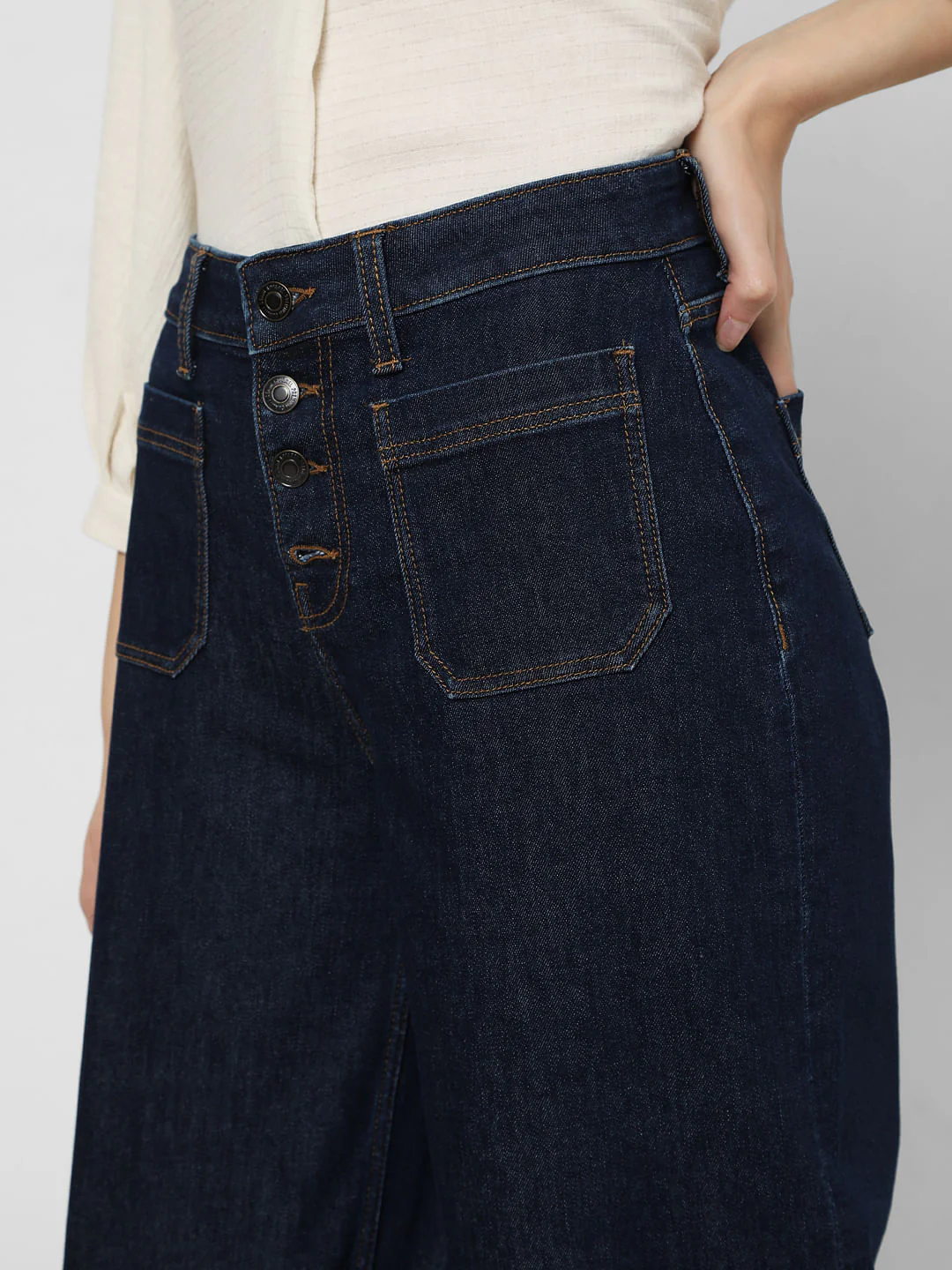 Blue High Rise Buttoned Zoey Wide-Leg Jeans - Image 4