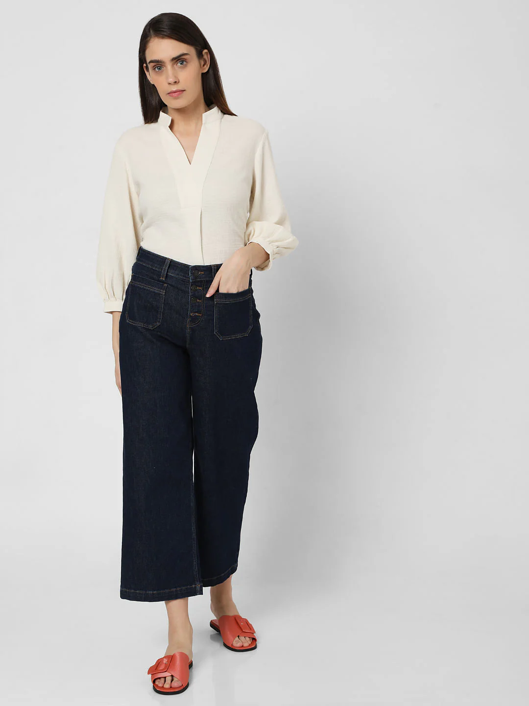 Blue High Rise Buttoned Zoey Wide-Leg Jeans - Image 5