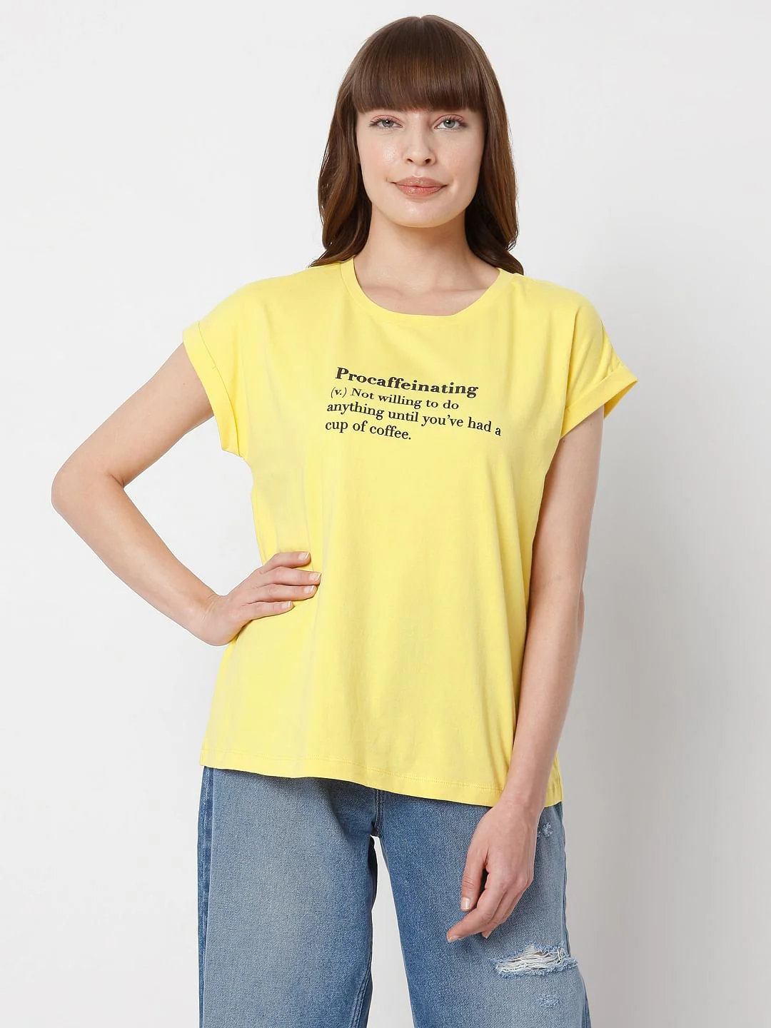 Yellow Slogan Print T-Shirt - Image 2