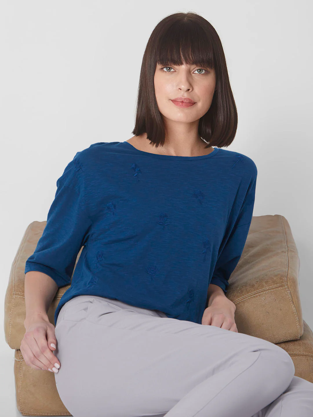 Blue Embroidered Top