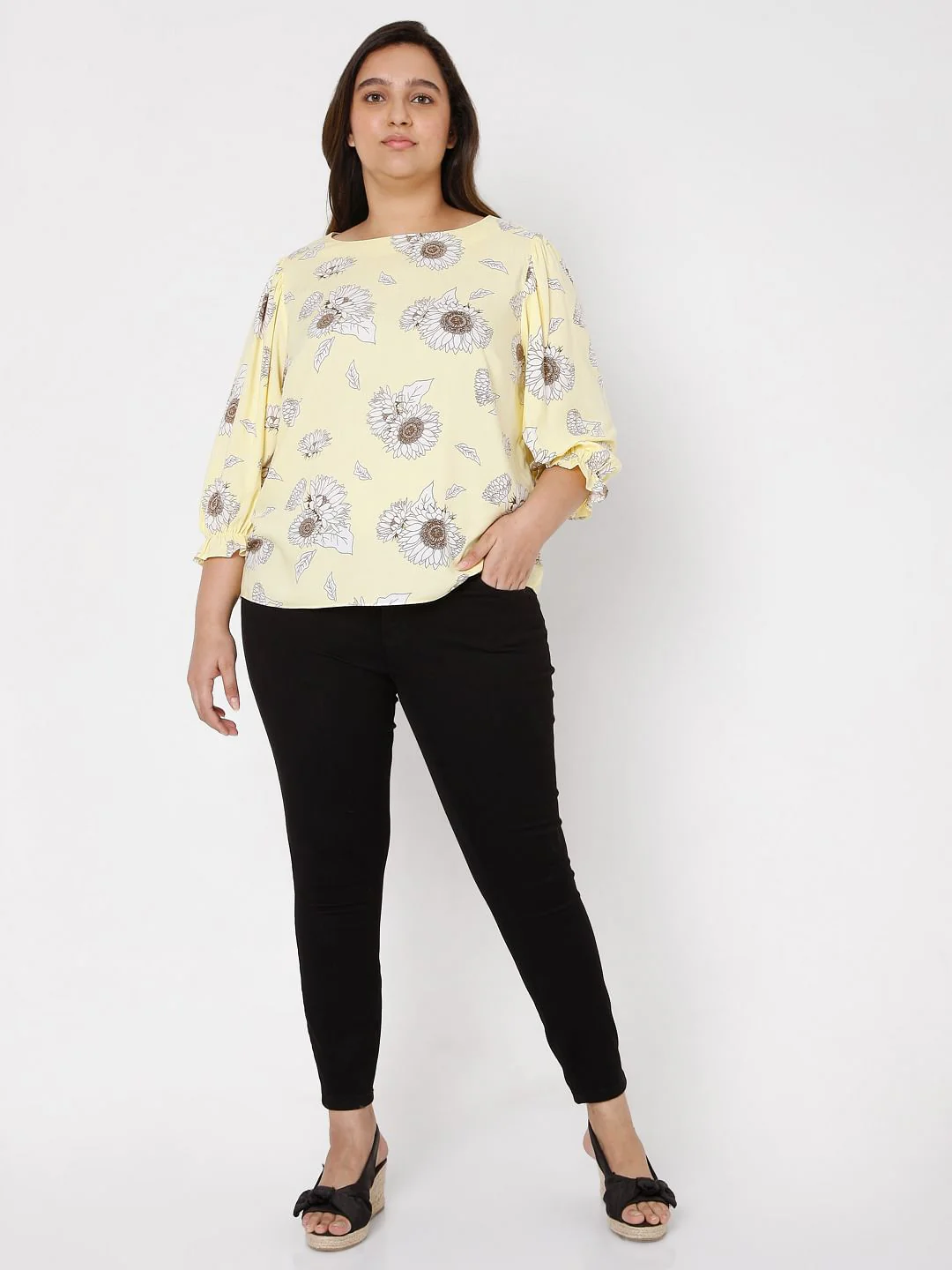 Curve Yellow Floral Top - Image 5