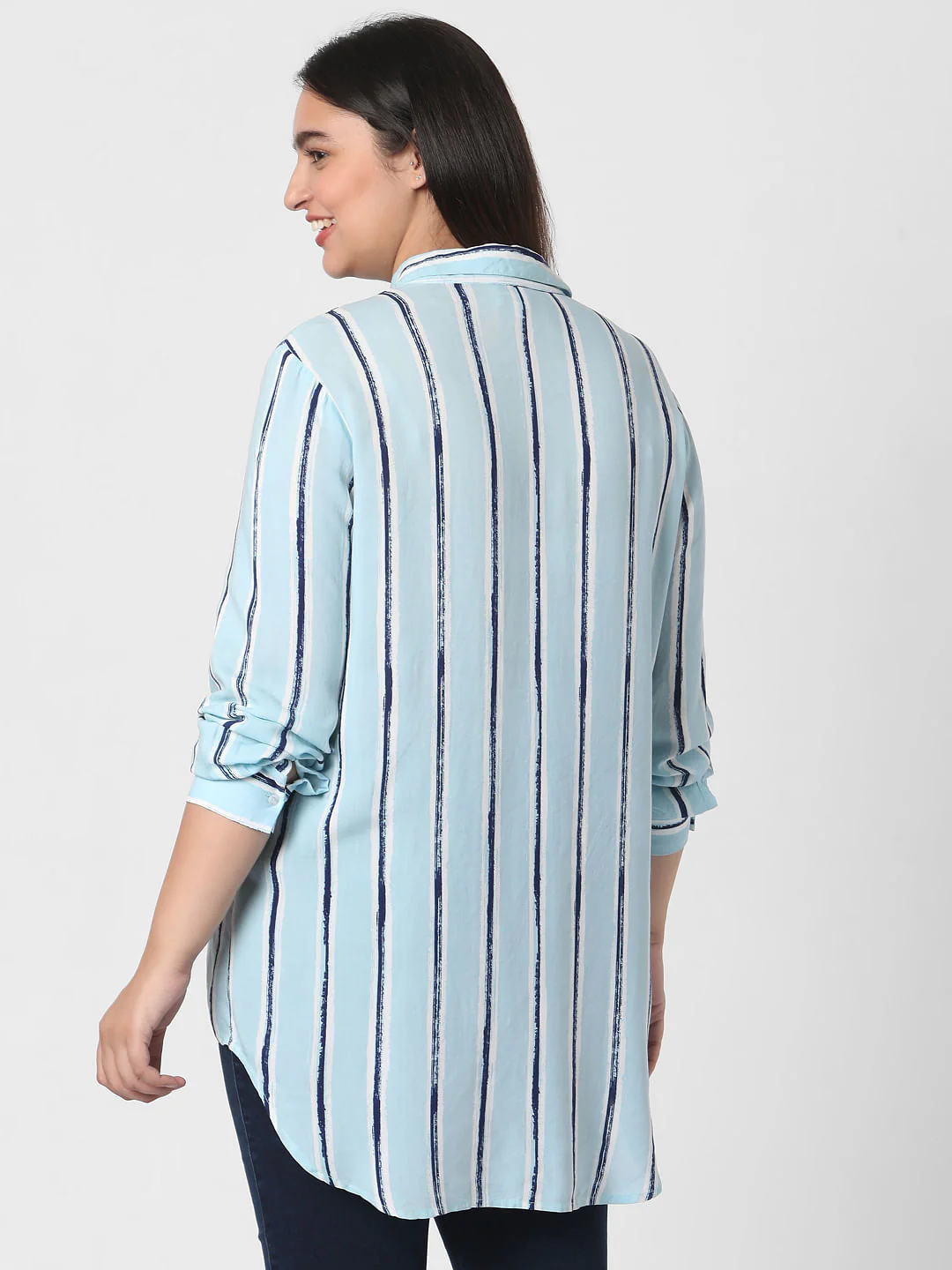 Curve Light Blue Striped Tunic Shirt - Image 4