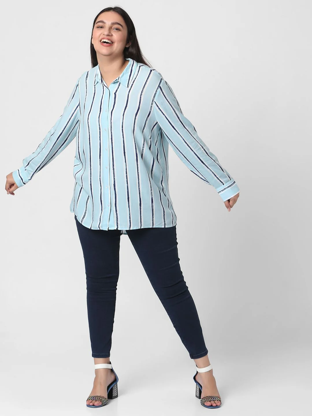 Curve Light Blue Striped Tunic Shirt - Image 5