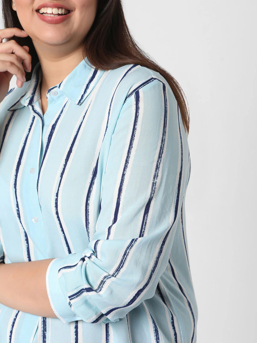 Curve Light Blue Striped Tunic Shirt - Image 6