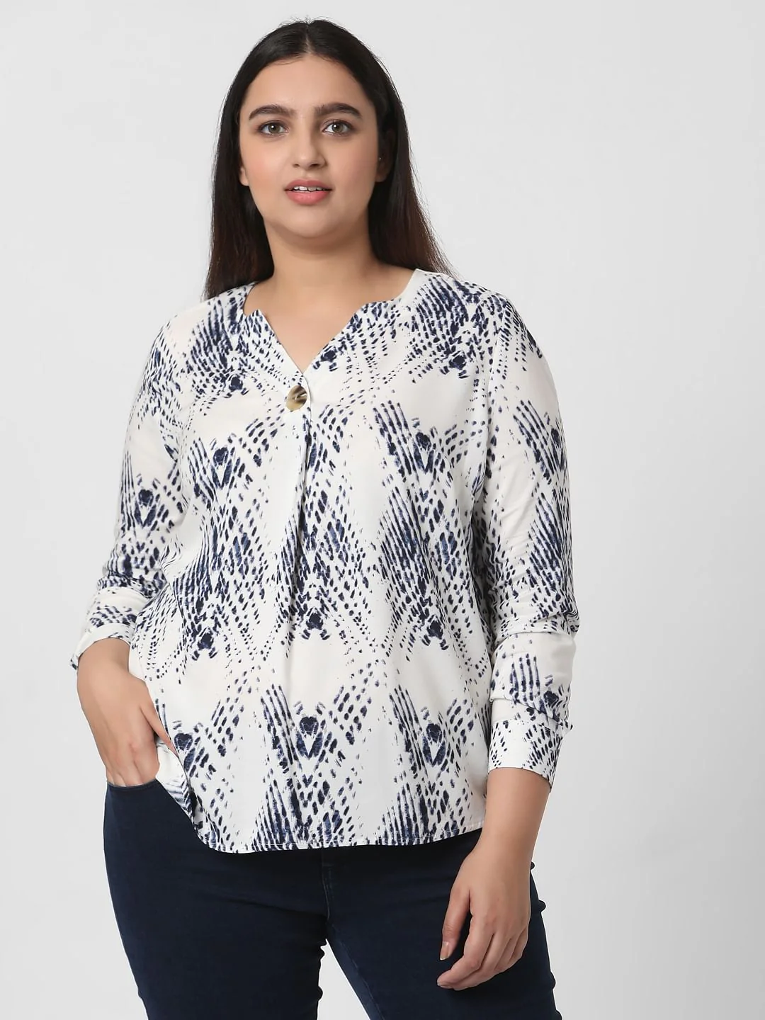 Curve White Abstract Print Top - Image 2