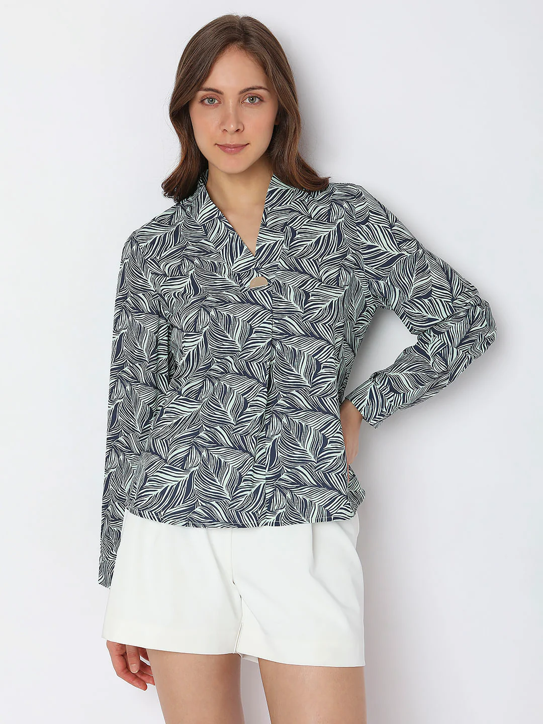 Green Abstract Leaf Print Top - Image 2