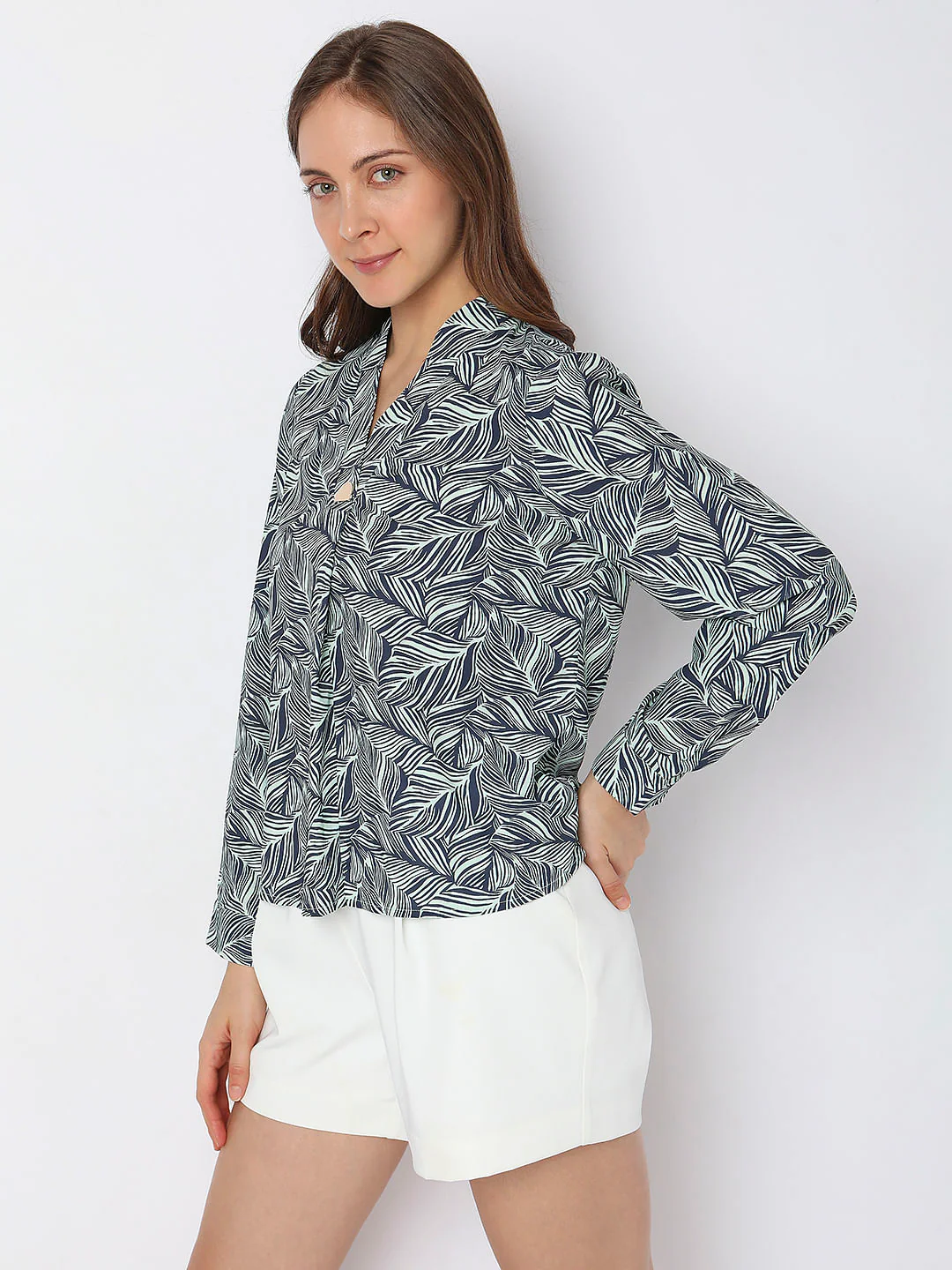 Green Abstract Leaf Print Top - Image 3