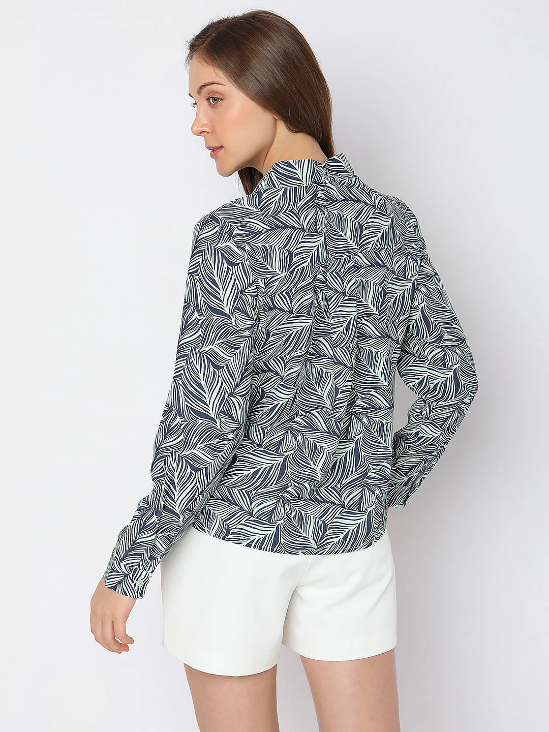 Green Abstract Leaf Print Top - Image 4