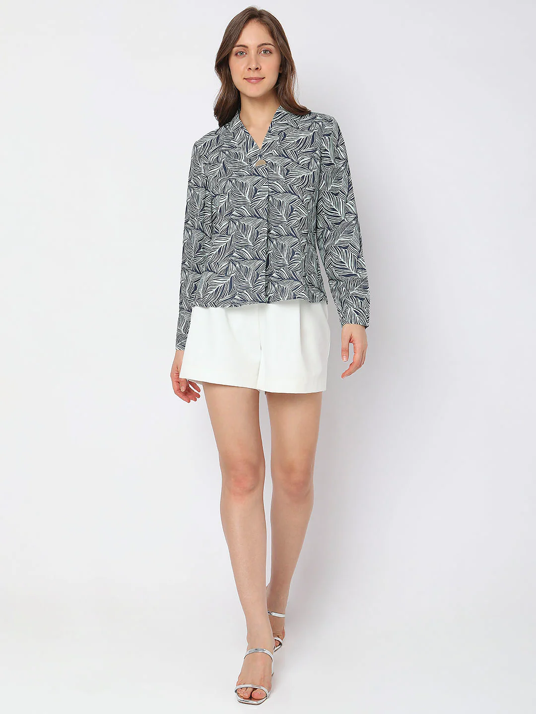 Green Abstract Leaf Print Top - Image 5