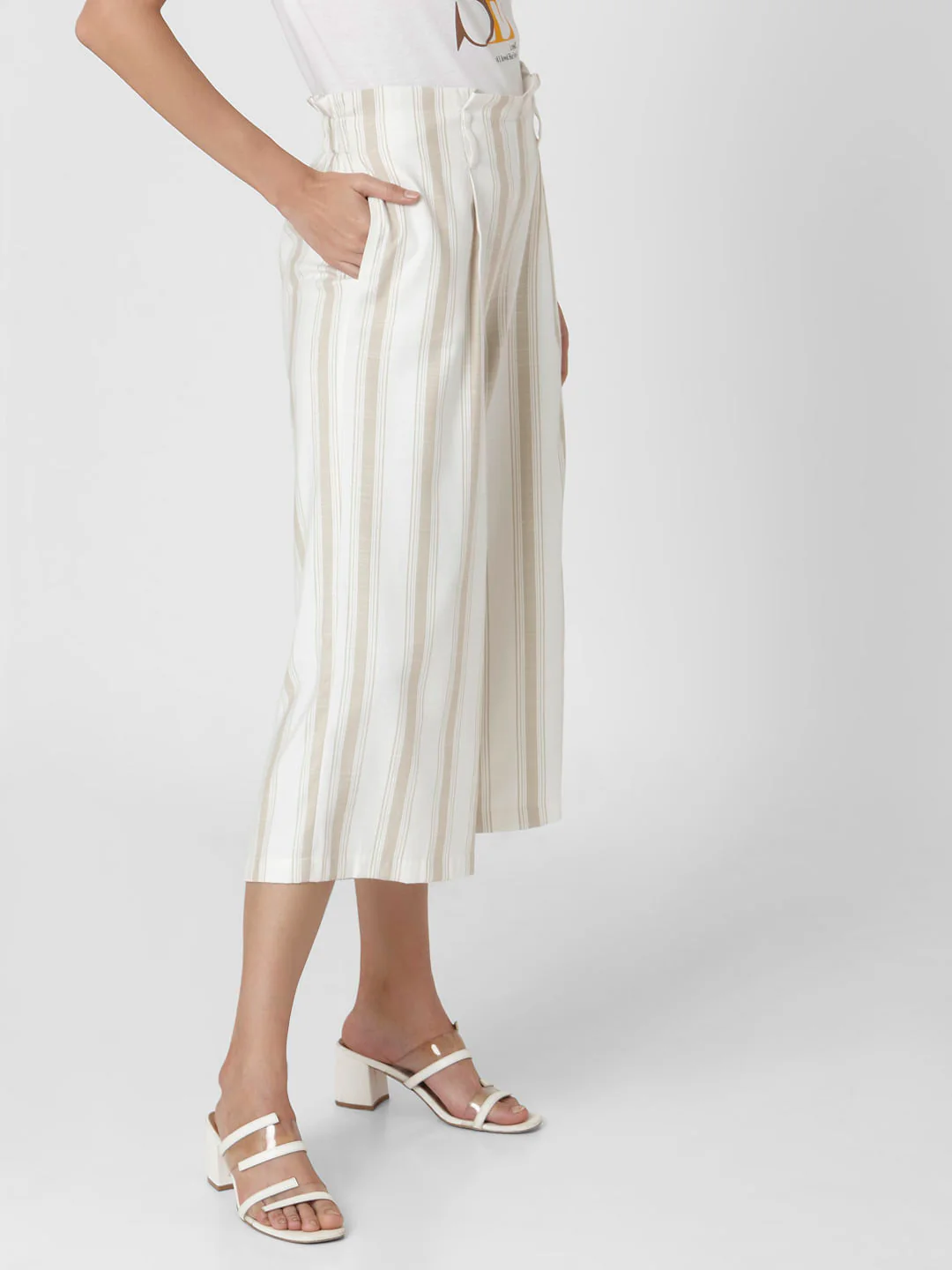 Beige Mid Rise Striped Culottes - Image 3