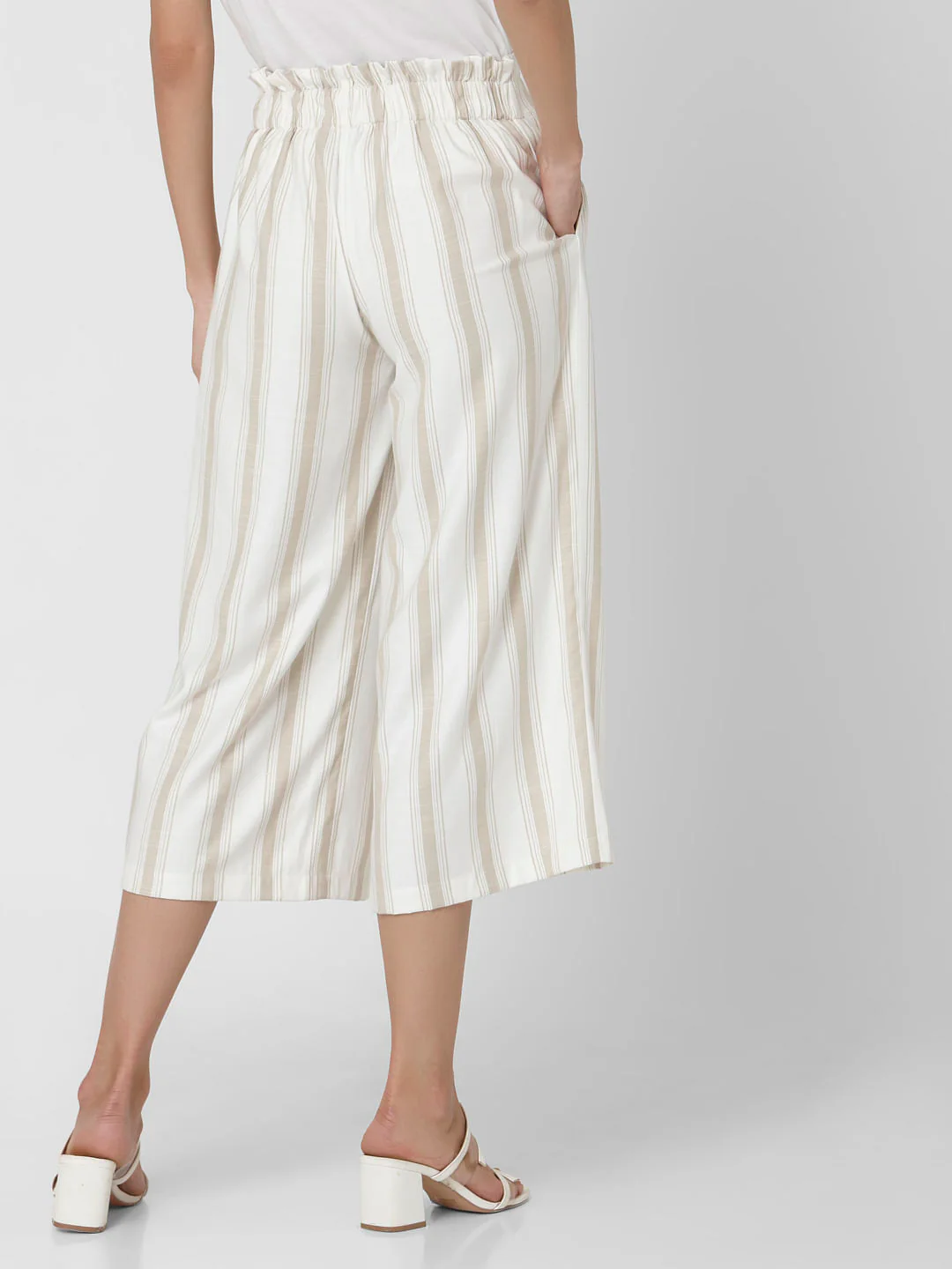 Beige Mid Rise Striped Culottes - Image 4