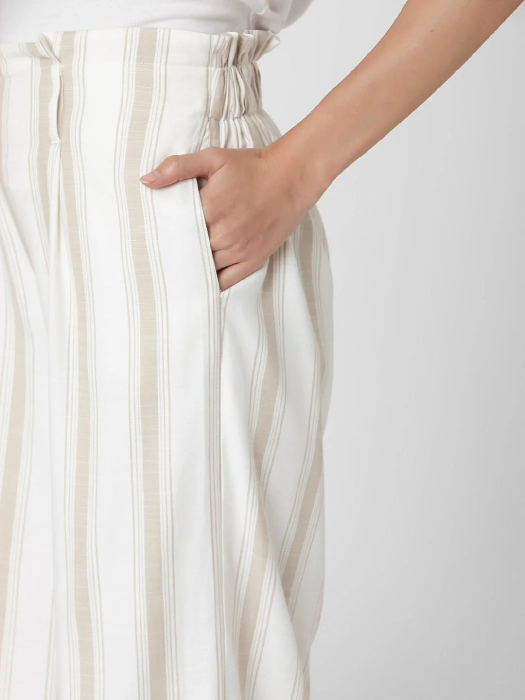 Beige Mid Rise Striped Culottes - Image 5