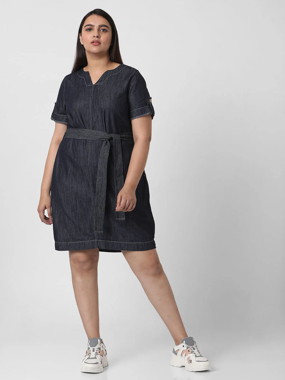 Curve Blue Denim Shift Dress