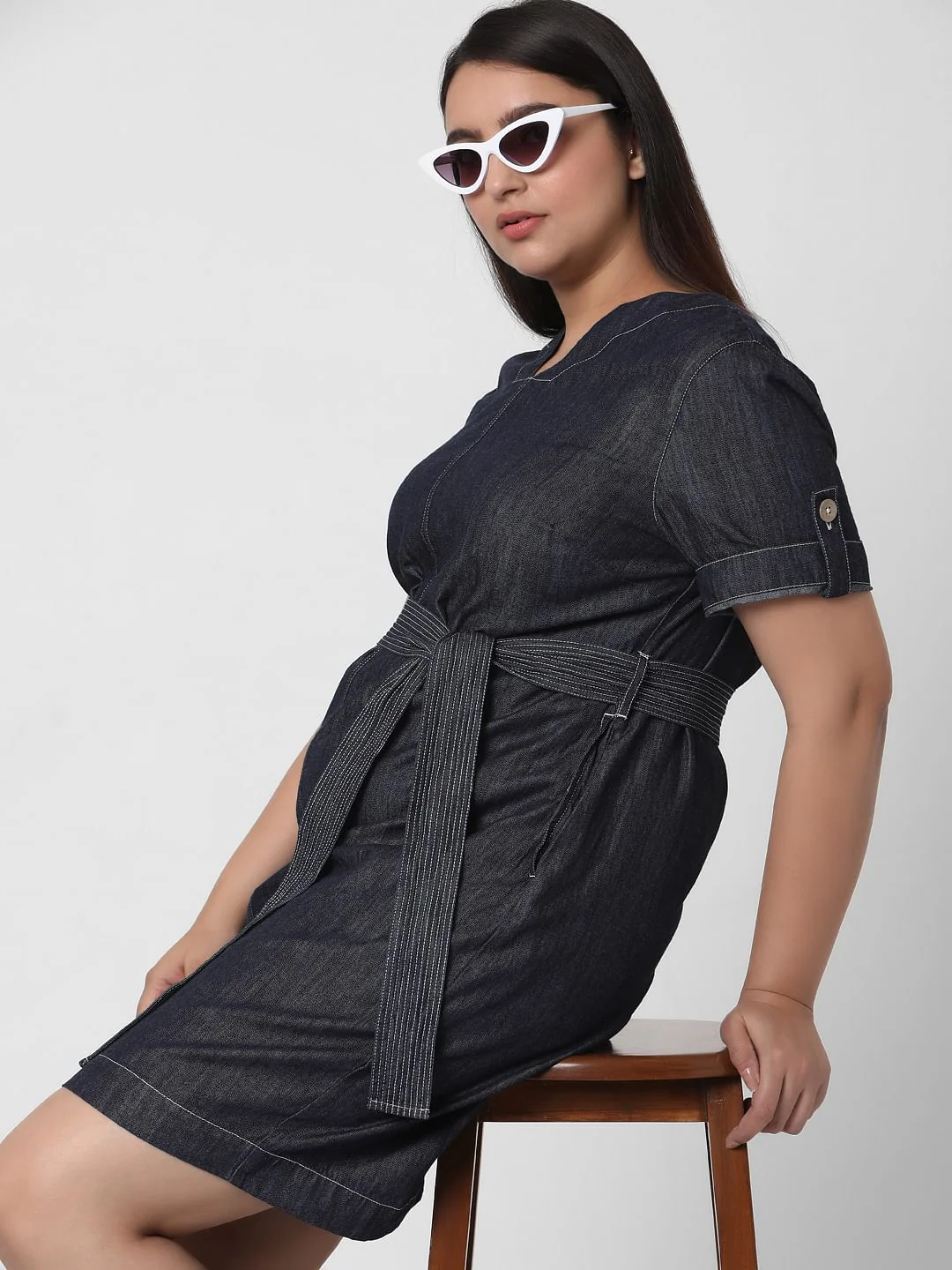 Curve Blue Denim Shift Dress - Image 2