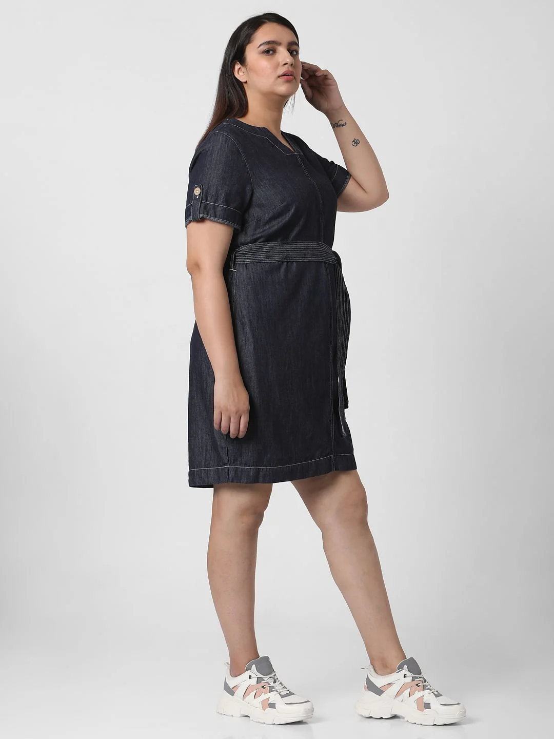 Curve Blue Denim Shift Dress - Image 3