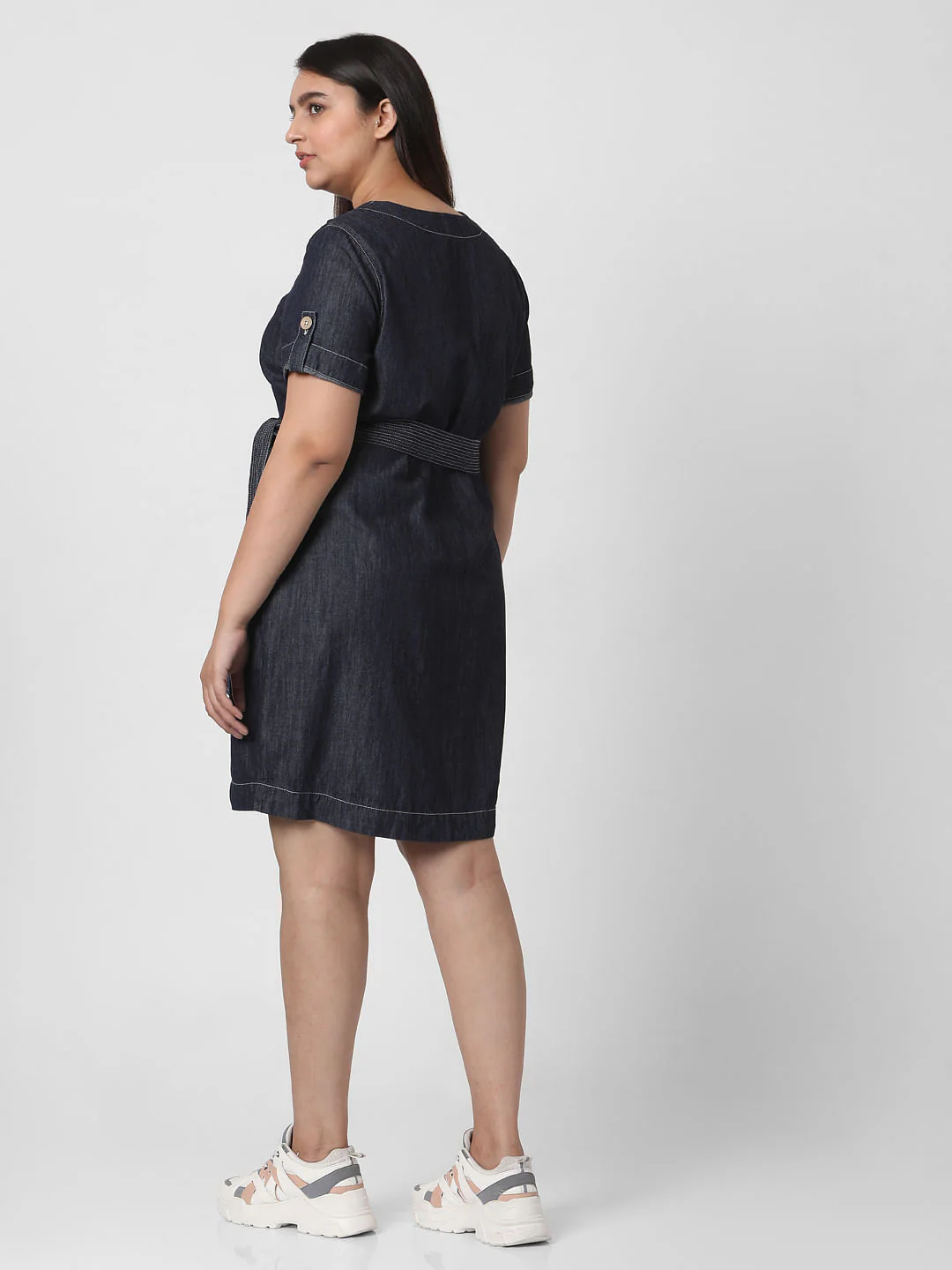 Curve Blue Denim Shift Dress - Image 4