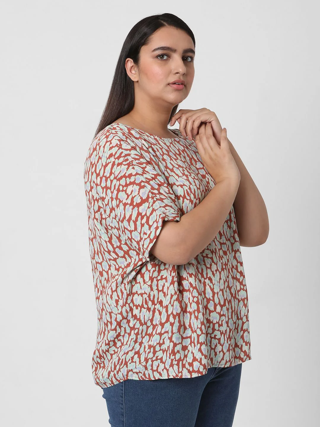 Curve Brown Animal Print Top - Image 3