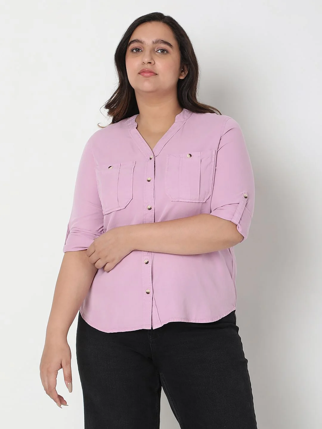 Curve Lavender V-Neck Shirt - Image 2