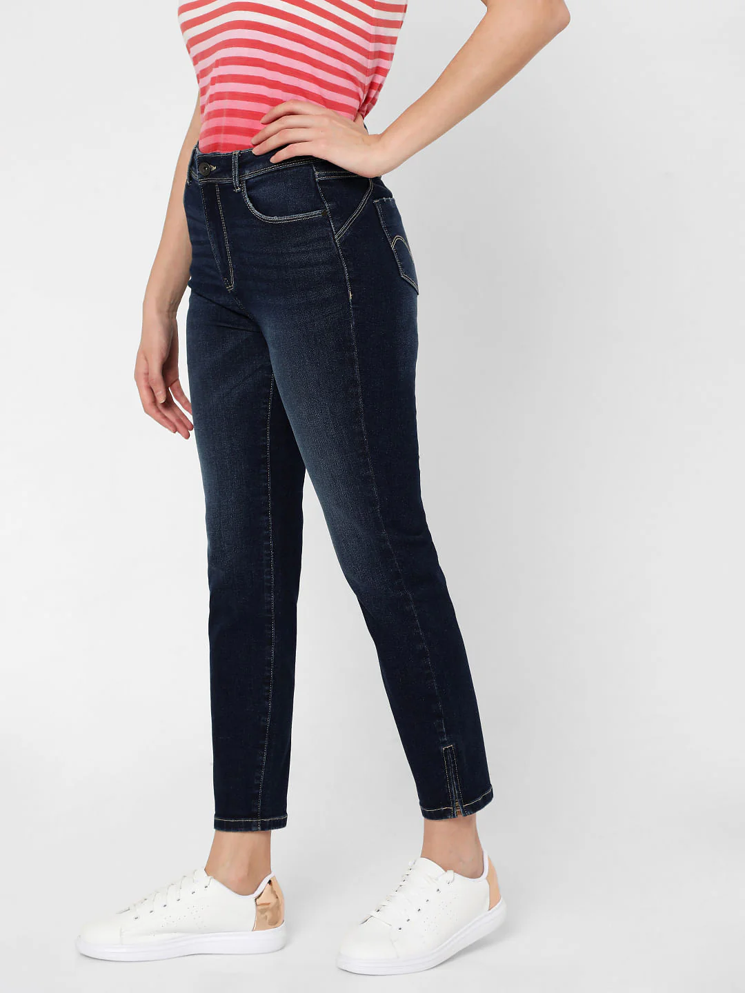 Blue High Rise Ankle Zipper Slim Jeans - Image 3