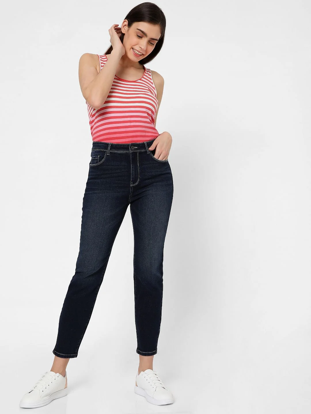 Blue High Rise Ankle Zipper Slim Jeans - Image 5