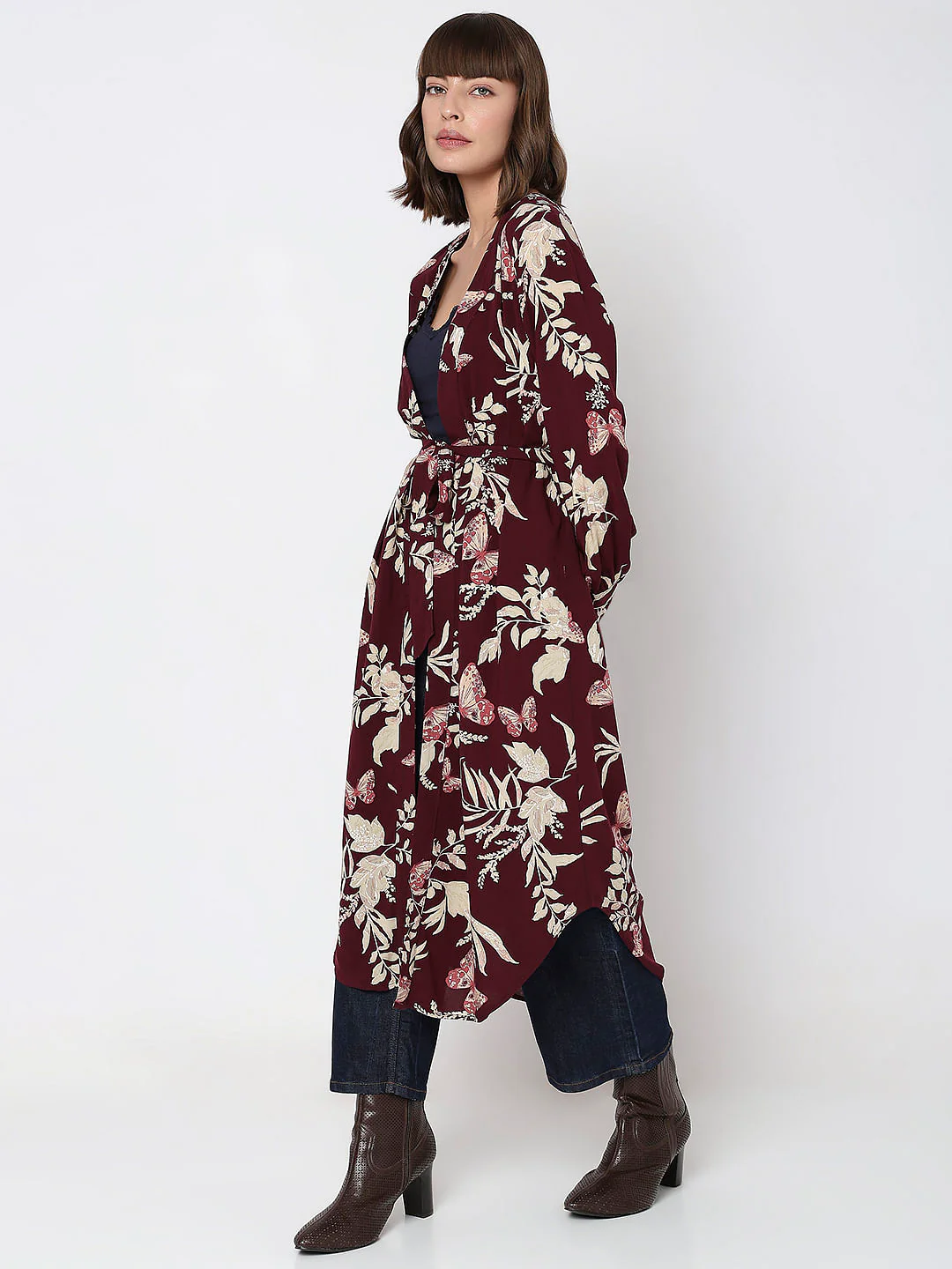 Maroon Floral Print Kimono - Image 3