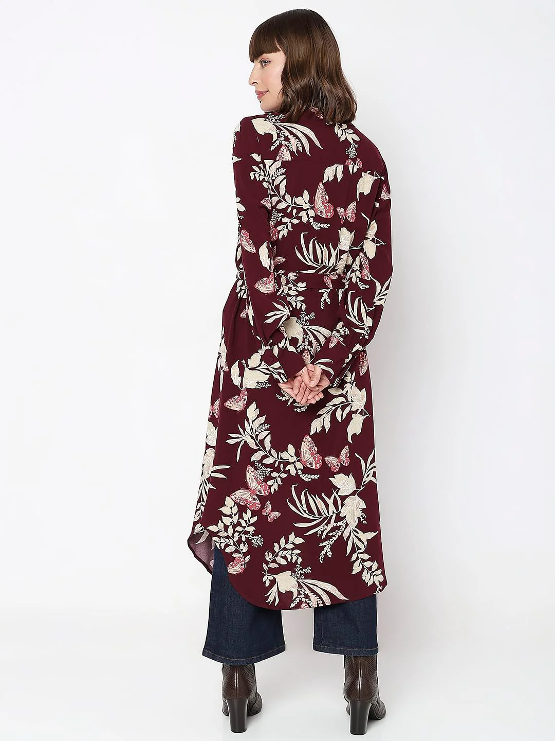 Maroon Floral Print Kimono - Image 4