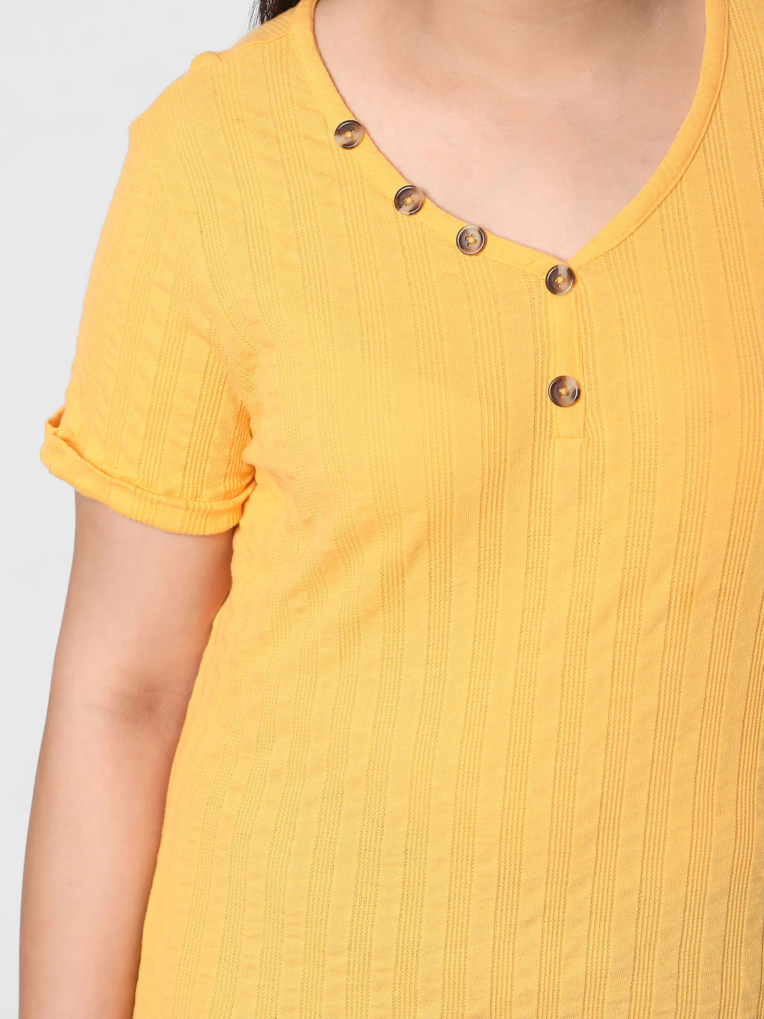 Curve Yellow Ribbed Henley Neck T-Shirt - Image 6